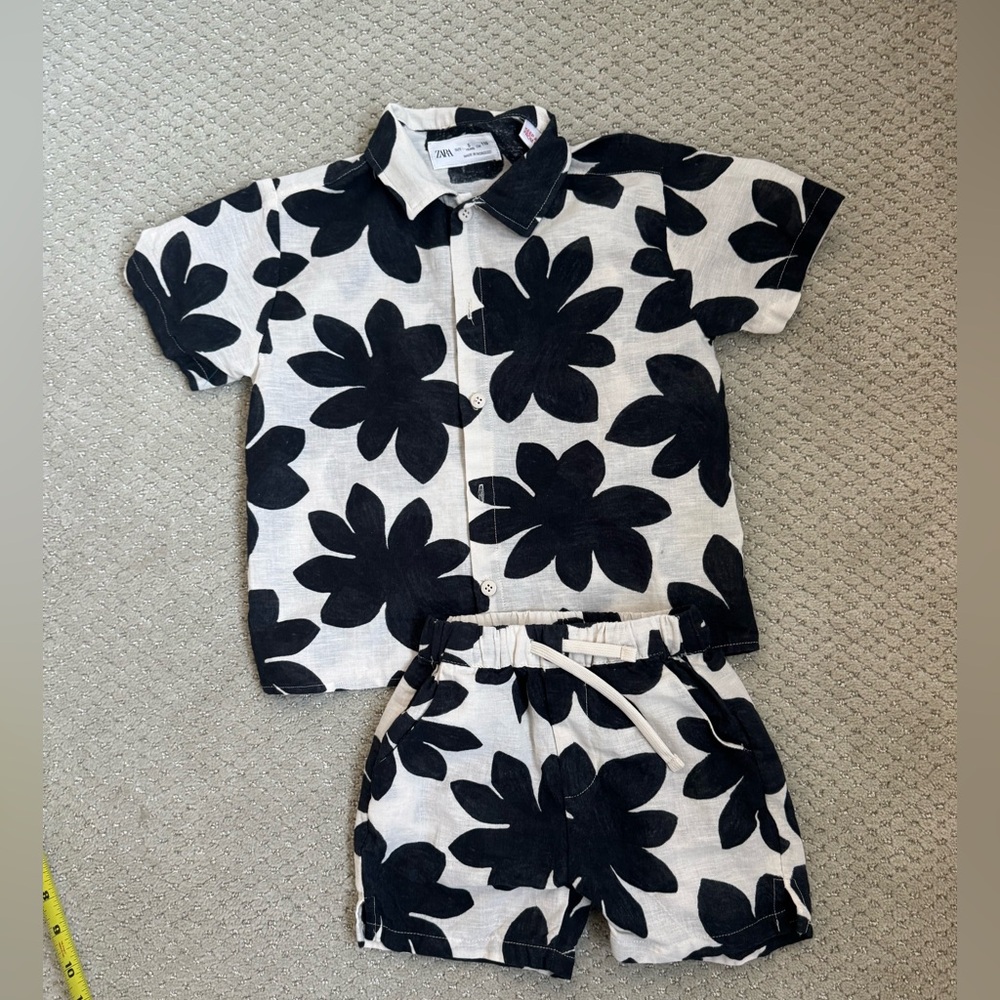Zara Kids Black and White Floral Matching Set